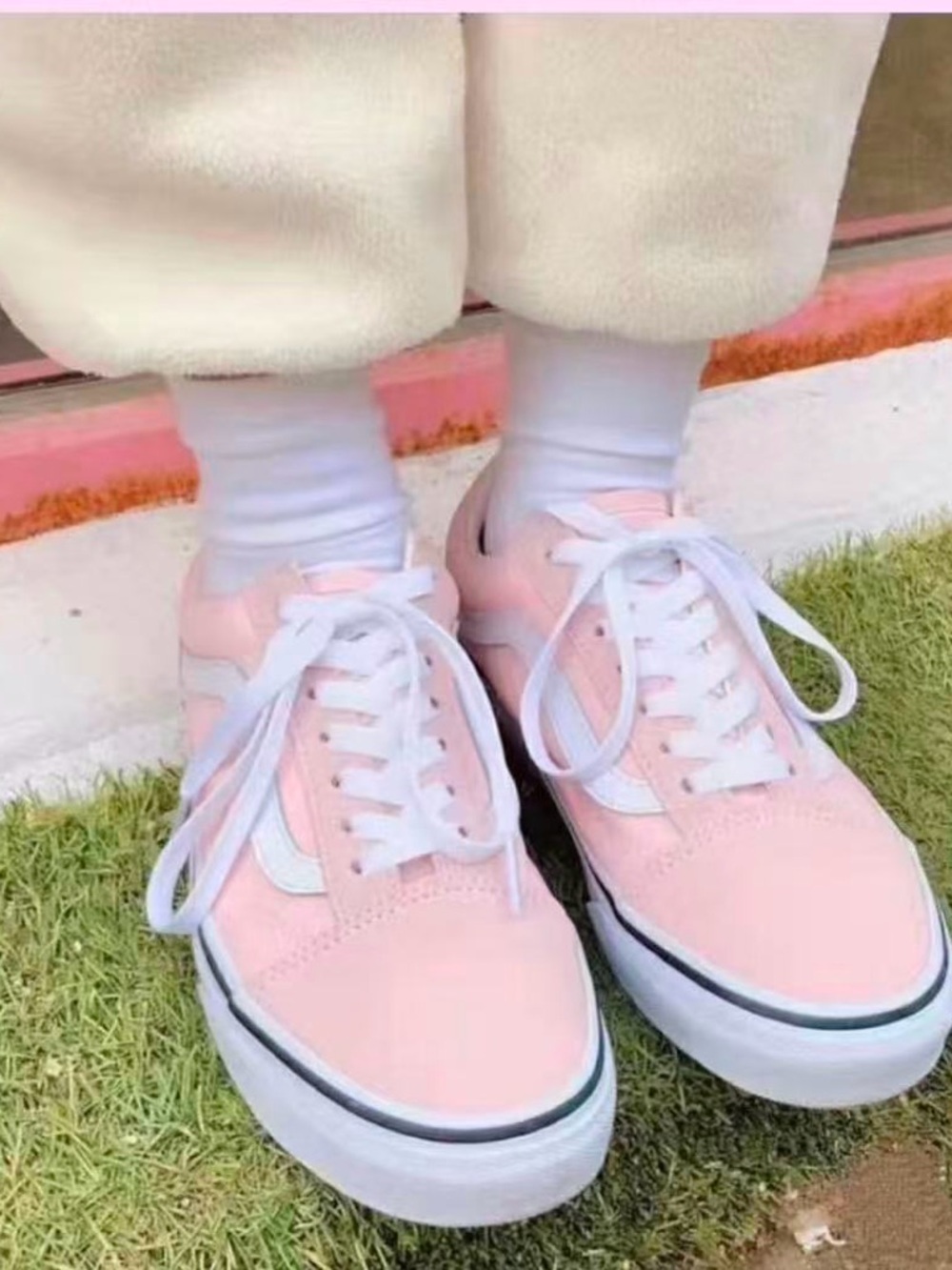 Vans Pink and White Low-Top Sneakers
